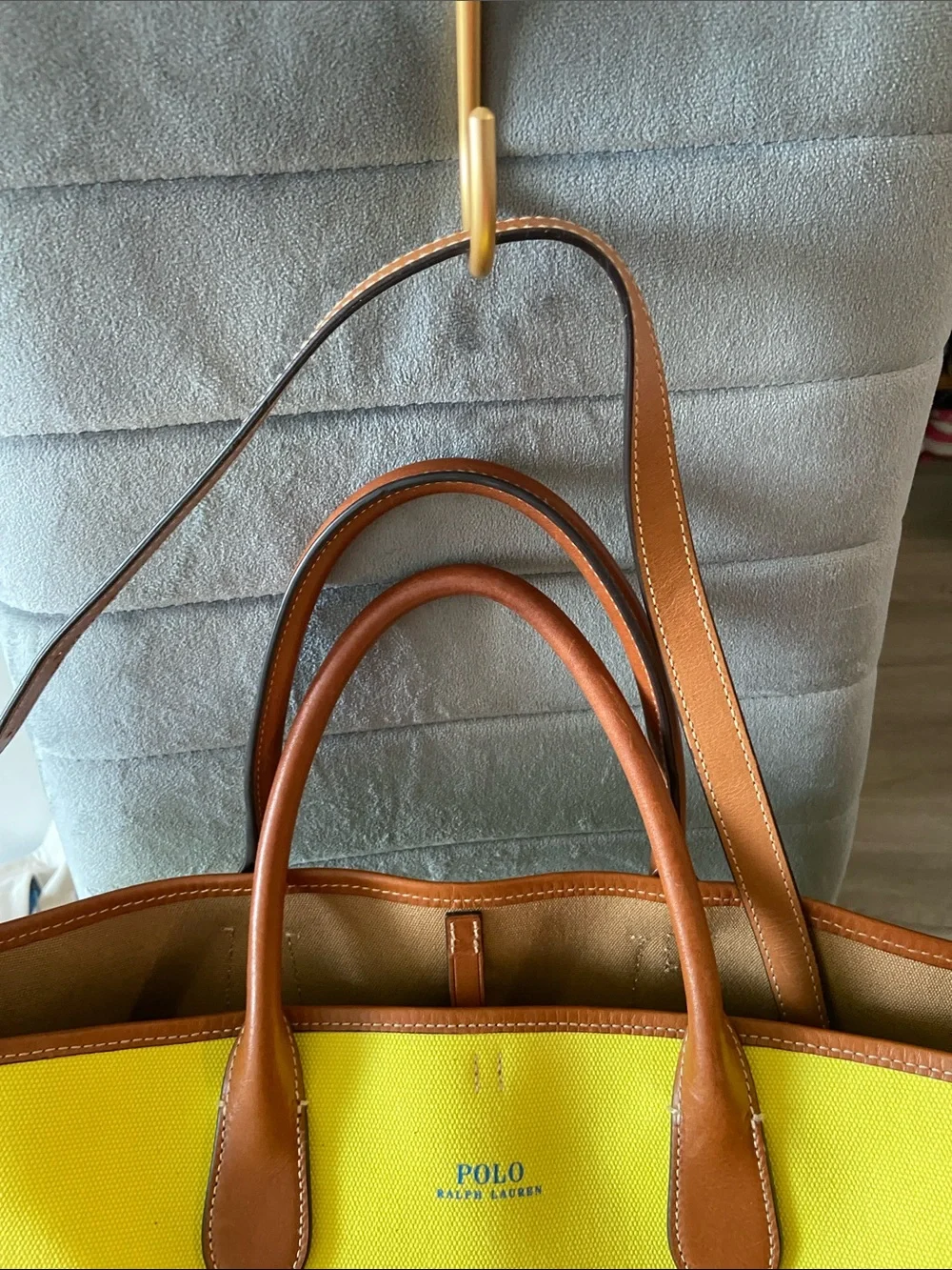 Polo by Ralph Lauren Yellow Canvas Tote with Brown Leather Handles